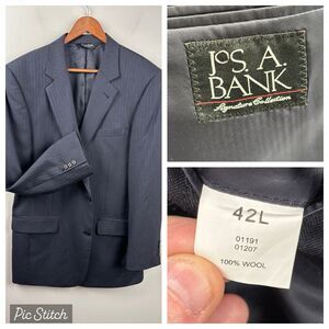 JOS A BANK Signature Mens Black Wool Sport Coat Suit Jacket Blazer 42L